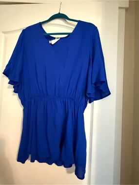 Honeyme Royal Blue V-Neck Flutter Sleeve Tunic